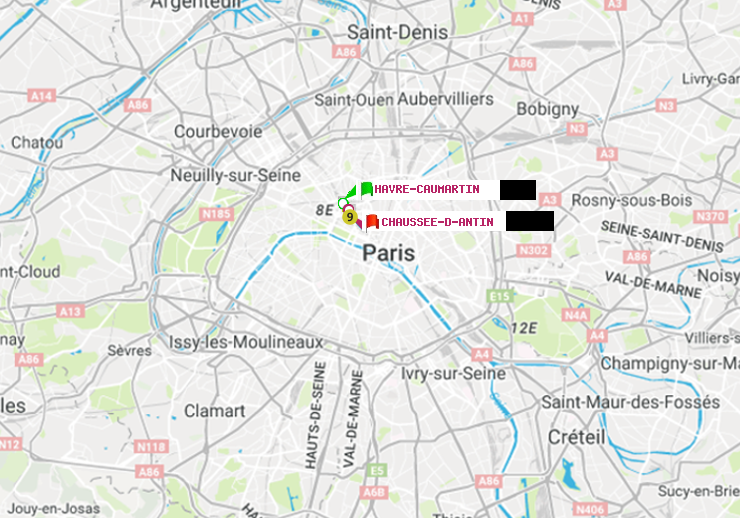 plan itinéraire ratp de Havre-Caumartin à Chaussée d