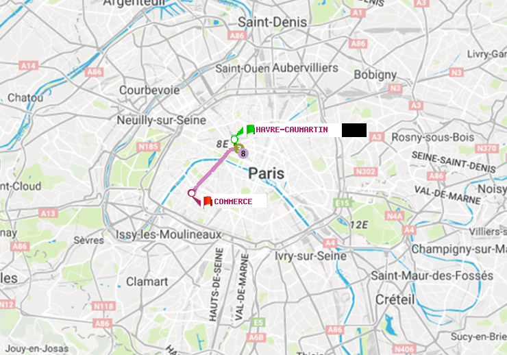 plan itinéraire ratp de Havre-Caumartin à Commerce
