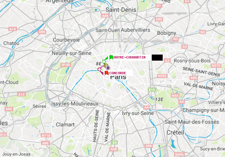 plan itinéraire ratp de Havre-Caumartin à Concorde