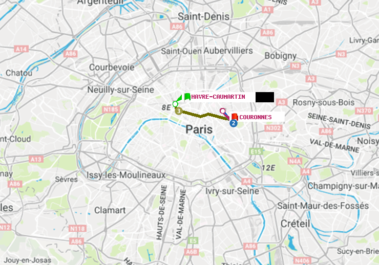 plan itinéraire ratp de Havre-Caumartin à Couronnes