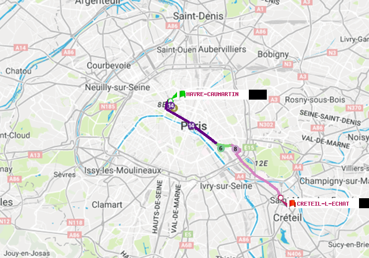 plan itinéraire ratp de Havre-Caumartin à Créteil-L