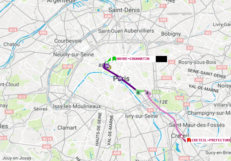 plan itinéraire ratp de Havre-Caumartin à Créteil-Préfecture (Hôtel de Ville)