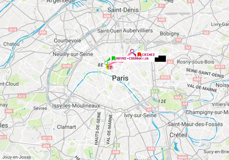 plan itinéraire ratp de Havre-Caumartin à Crimée