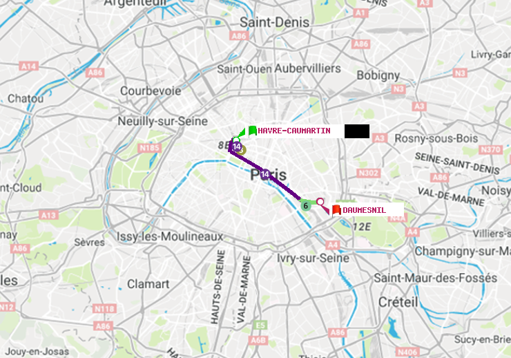 plan itinéraire ratp de Havre-Caumartin à Daumesnil (Félix Eboué)