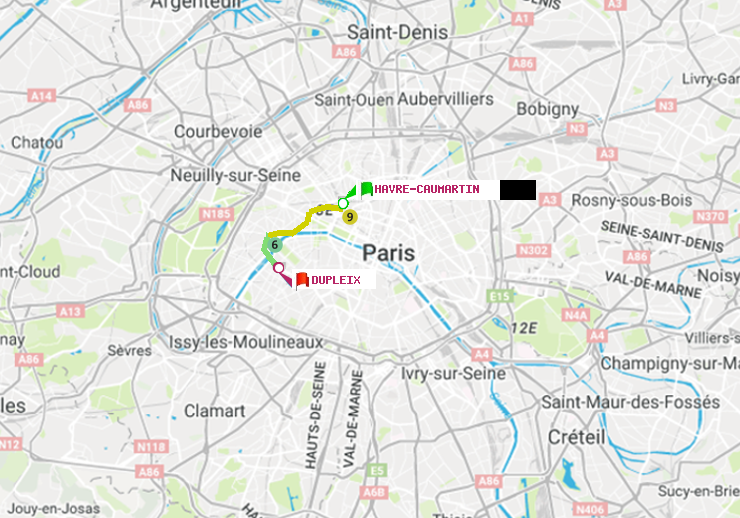 plan itinéraire ratp de Havre-Caumartin à Dupleix