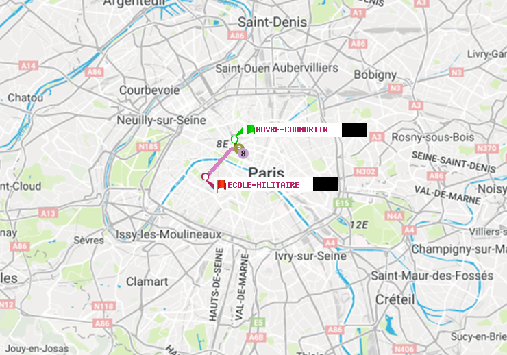 plan itinéraire ratp de Havre-Caumartin à Ecole Militaire