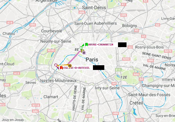 plan itinéraire ratp de Havre-Caumartin à Eglise d