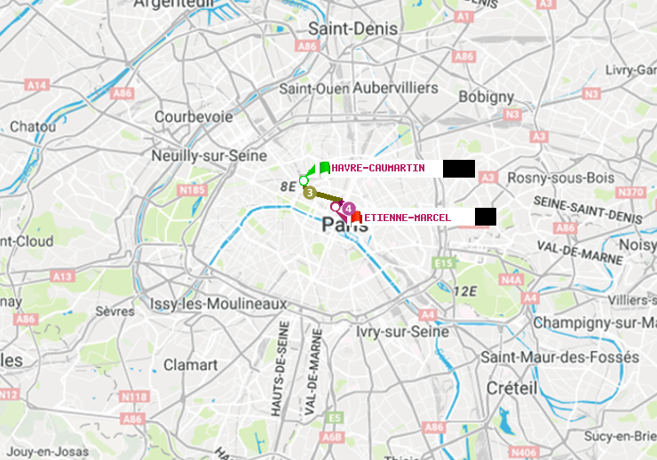 plan itinéraire ratp de Havre-Caumartin à Etienne Marcel