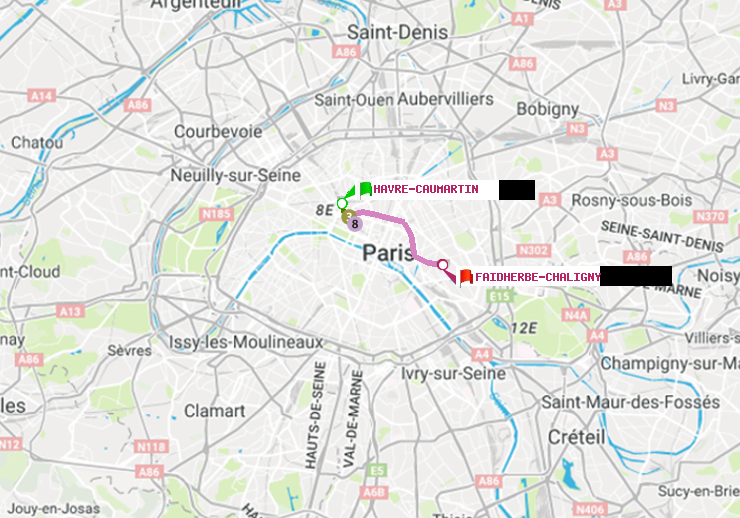 plan itinéraire ratp de Havre-Caumartin à Faidherbe-Chaligny