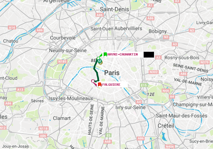 plan itinéraire ratp de Havre-Caumartin à Falguière