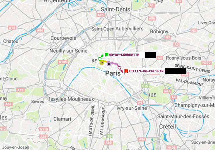plan itinéraire ratp de Havre-Caumartin à Filles du Calvaire