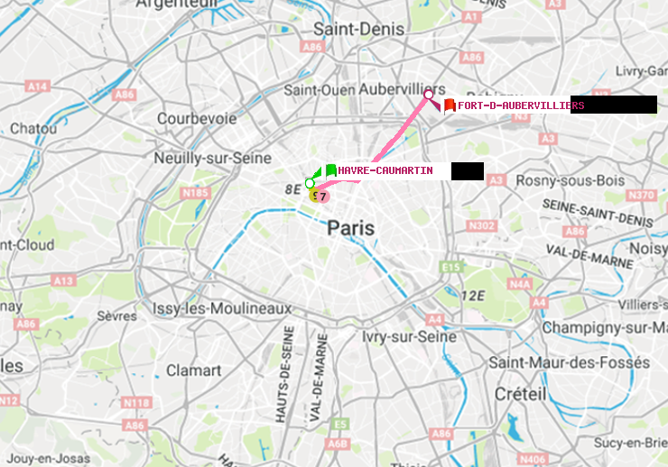 plan itinéraire ratp de Havre-Caumartin à Fort d