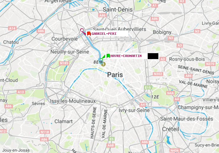 plan itinéraire ratp de Havre-Caumartin à Gabriel-Péri