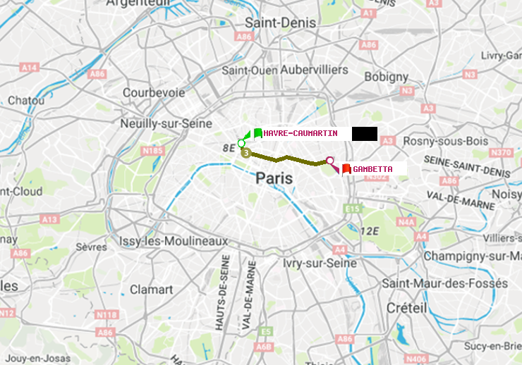 plan itinéraire ratp de Havre-Caumartin à Gambetta