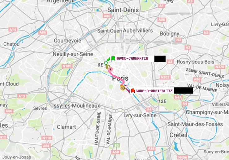 plan itinéraire ratp de Havre-Caumartin à Gare d