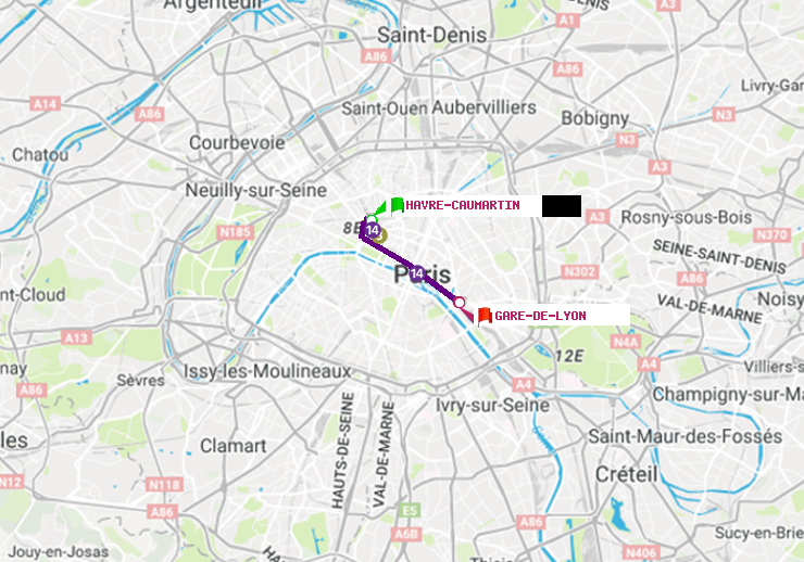 plan itinéraire ratp de Havre-Caumartin à Gare de Lyon