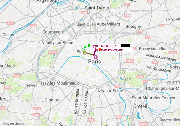 plan itinéraire ratp de Havre-Caumartin à Gare du Nord