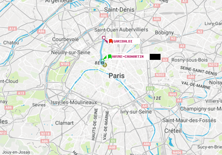 plan itinéraire ratp de Havre-Caumartin à Garibaldi