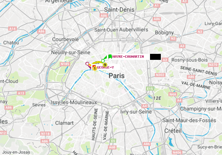 plan itinéraire ratp de Havre-Caumartin à George V