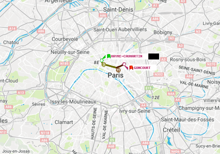 plan itinéraire ratp de Havre-Caumartin à Goncourt (Hôpital Saint-Louis)