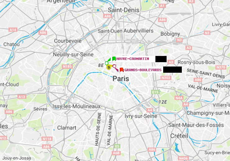 plan itinéraire ratp de Havre-Caumartin à Grands Boulevards