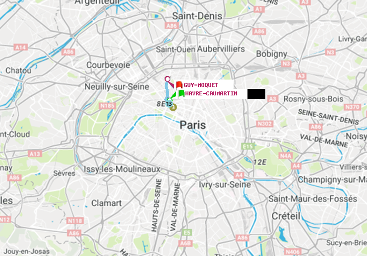 plan itinéraire ratp de Havre-Caumartin à Guy-Môquet