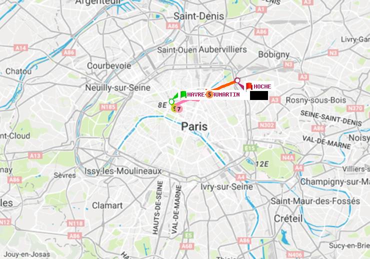 plan itinéraire ratp de Havre-Caumartin à Hoche