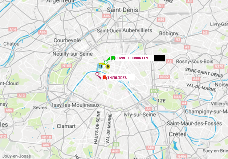 plan itinéraire ratp de Havre-Caumartin à Invalides