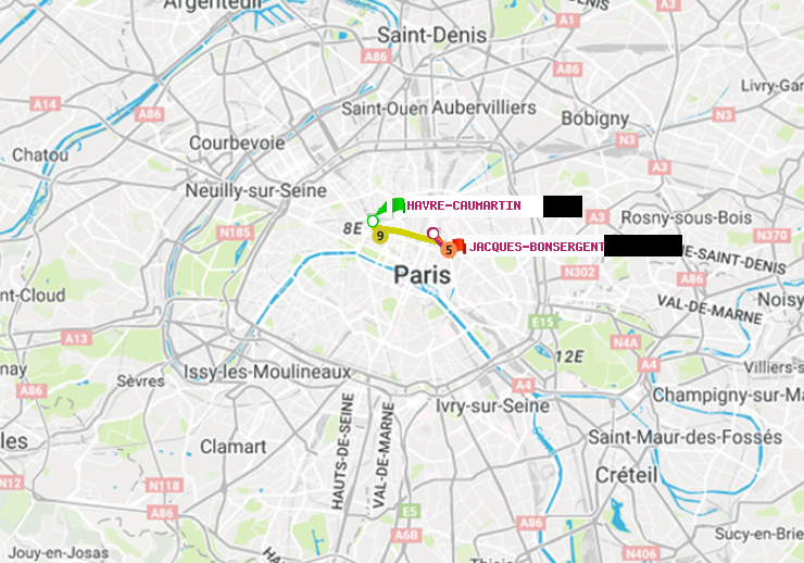 plan itinéraire ratp de Havre-Caumartin à Jacques-Bonsergent