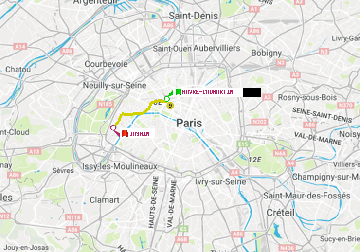 plan itinéraire ratp de Havre-Caumartin à Jasmin