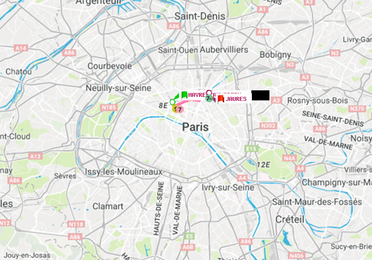 plan itinéraire ratp de Havre-Caumartin à Jaurès