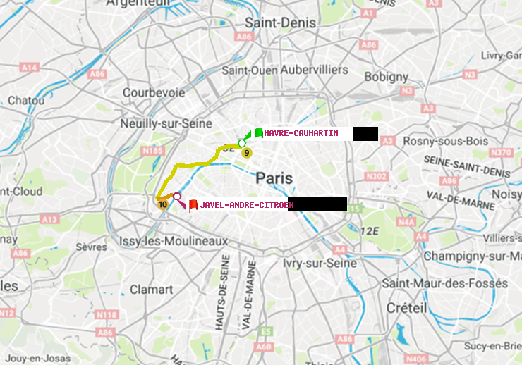 plan itinéraire ratp de Havre-Caumartin à Javel-André-Citroen