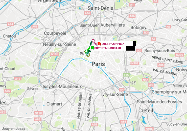 plan itinéraire ratp de Havre-Caumartin à Jules Joffrin