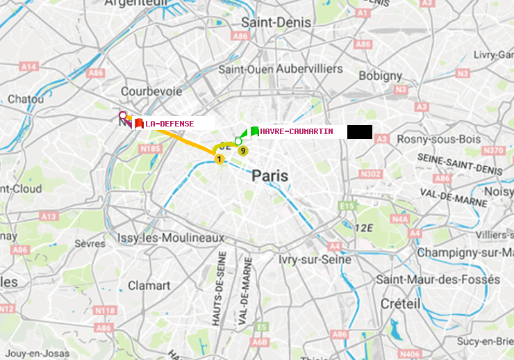 plan itinéraire ratp de Havre-Caumartin à La Défense (Grande Arche)
