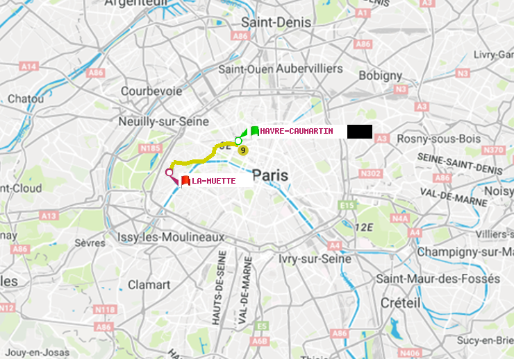 plan itinéraire ratp de Havre-Caumartin à La Muette