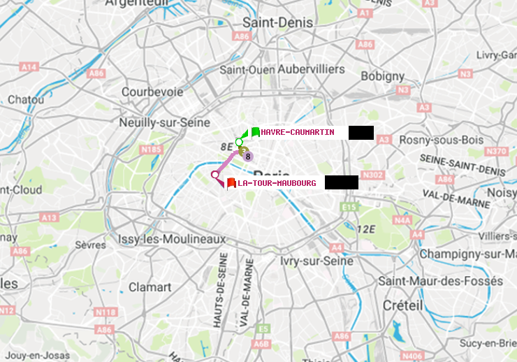plan itinéraire ratp de Havre-Caumartin à La Tour-Maubourg