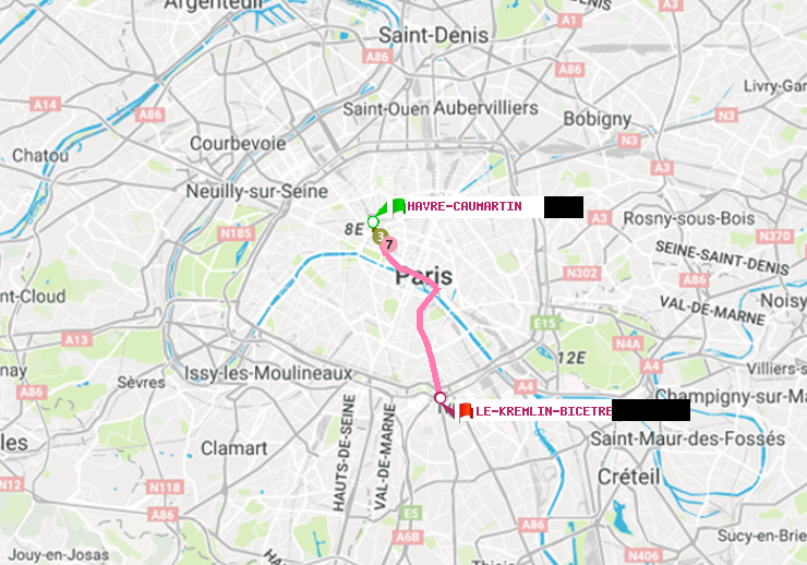 plan itinéraire ratp de Havre-Caumartin à Le Kremlin-Bicêtre