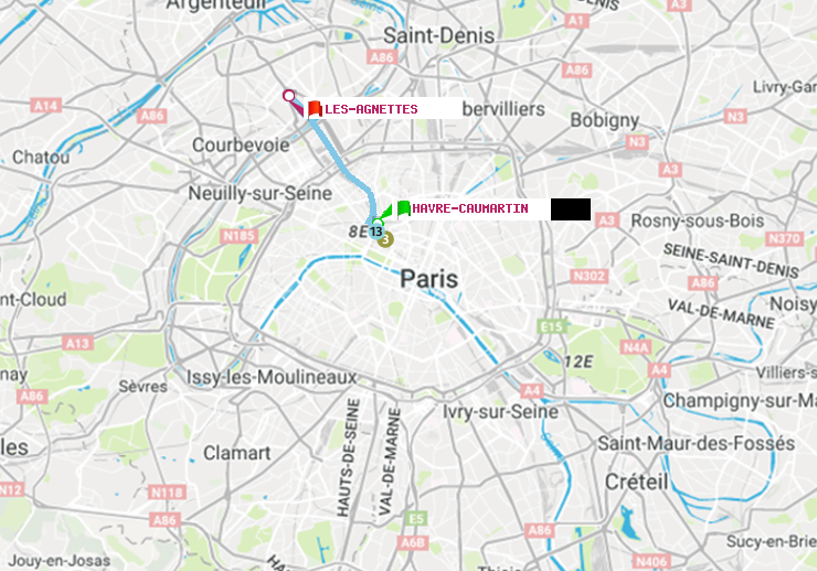 plan itinéraire ratp de Havre-Caumartin à Les Agnettes
