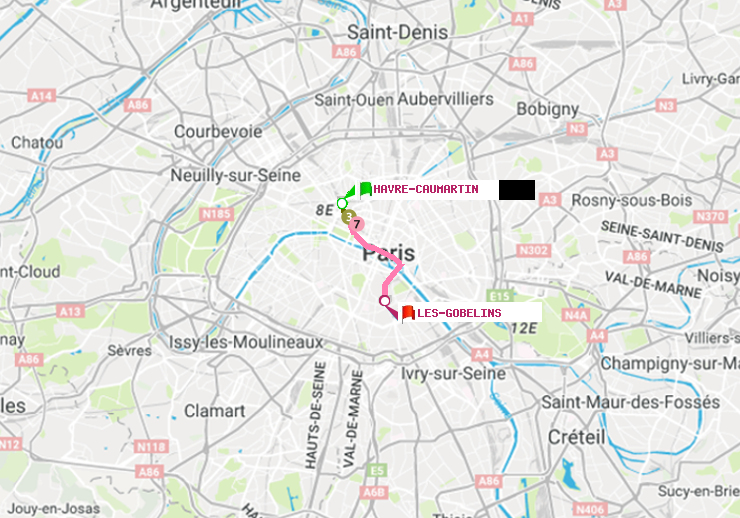 plan itinéraire ratp de Havre-Caumartin à Les Gobelins