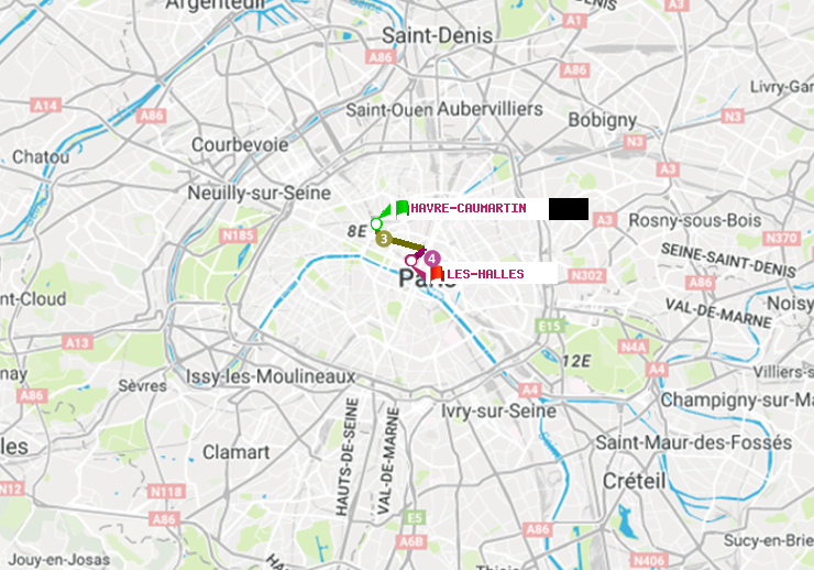 plan itinéraire ratp de Havre-Caumartin à Les Halles