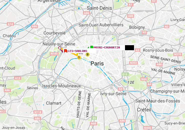 plan itinéraire ratp de Havre-Caumartin à Les Sablons (Jardin d