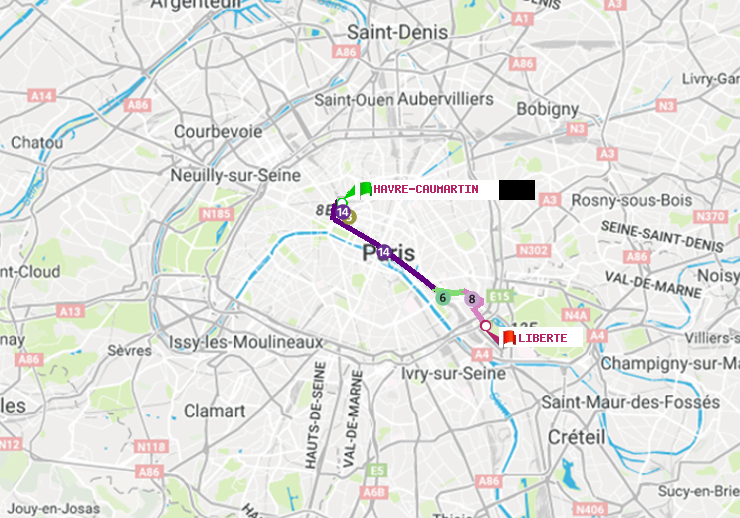 plan itinéraire ratp de Havre-Caumartin à Liberté