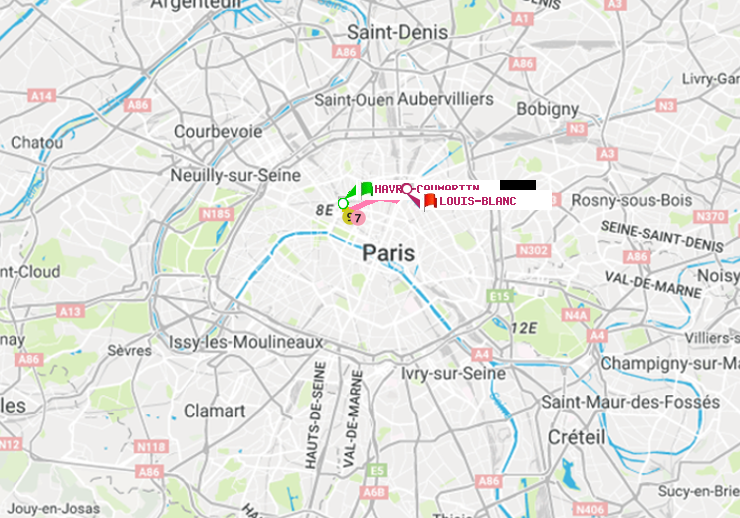 plan itinéraire ratp de Havre-Caumartin à Louis Blanc