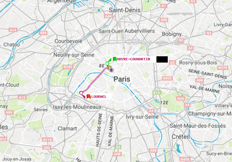 plan itinéraire ratp de Havre-Caumartin à Lourmel