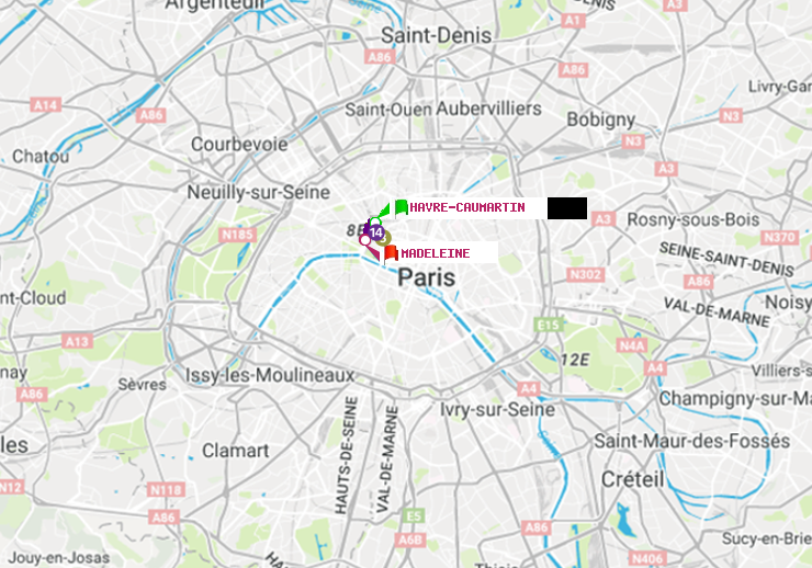 plan itinéraire ratp de Havre-Caumartin à Madeleine