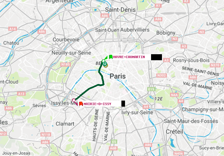 plan itinéraire ratp de Havre-Caumartin à Mairie d