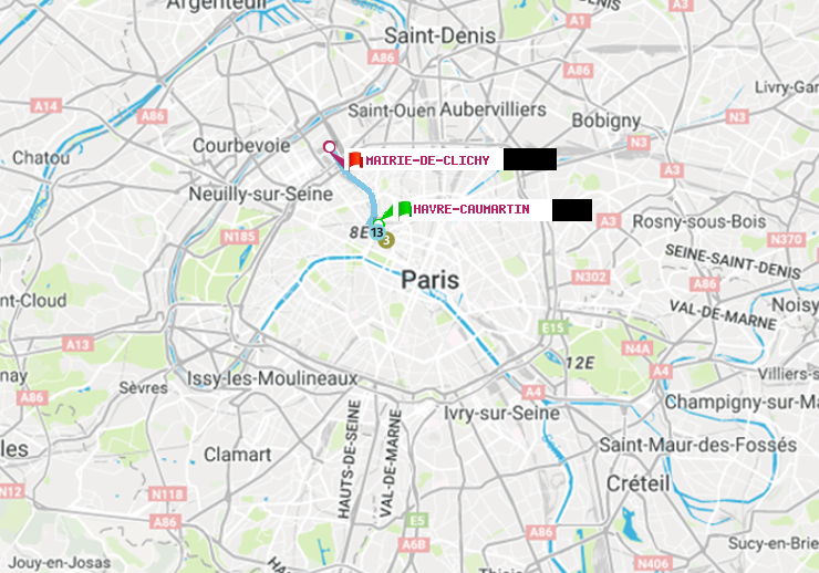 plan itinéraire ratp de Havre-Caumartin à Mairie de Clichy