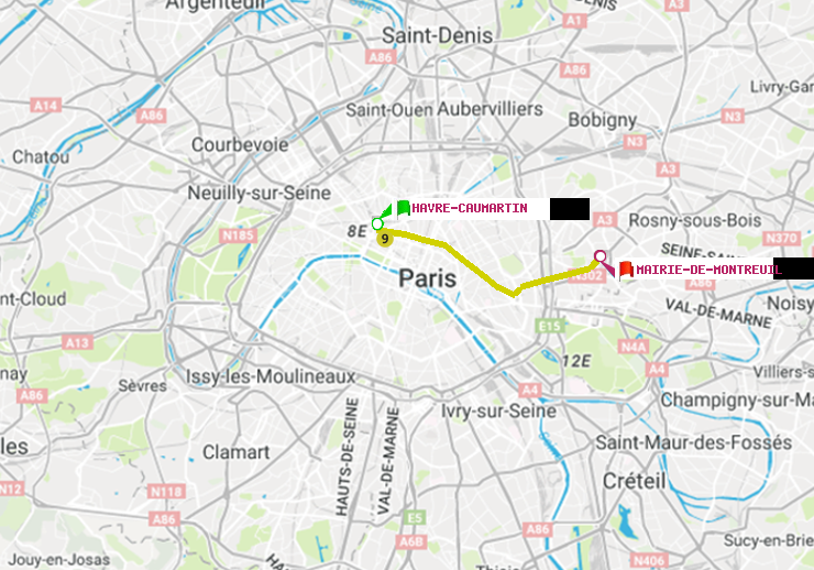 plan itinéraire ratp de Havre-Caumartin à Mairie de Montreuil