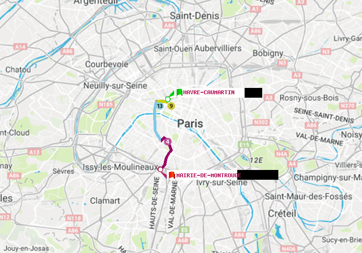 plan itinéraire ratp de Havre-Caumartin à Mairie de Montrouge