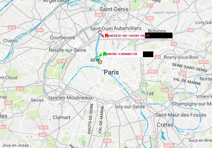 plan itinéraire ratp de Havre-Caumartin à Mairie de Saint-Ouen